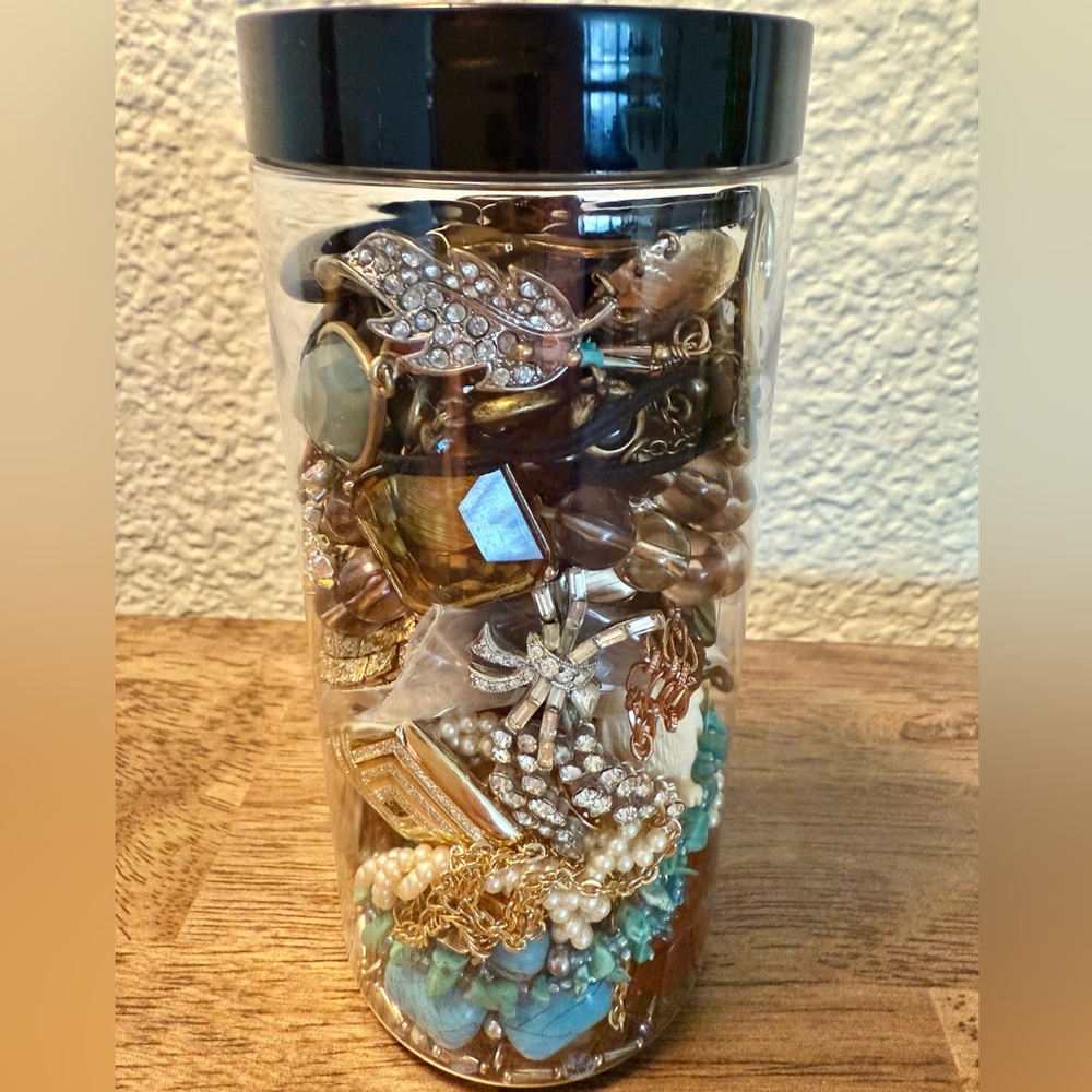 Mystery Vintage Loaded Jewelry Jar with Sterling all Wearables!